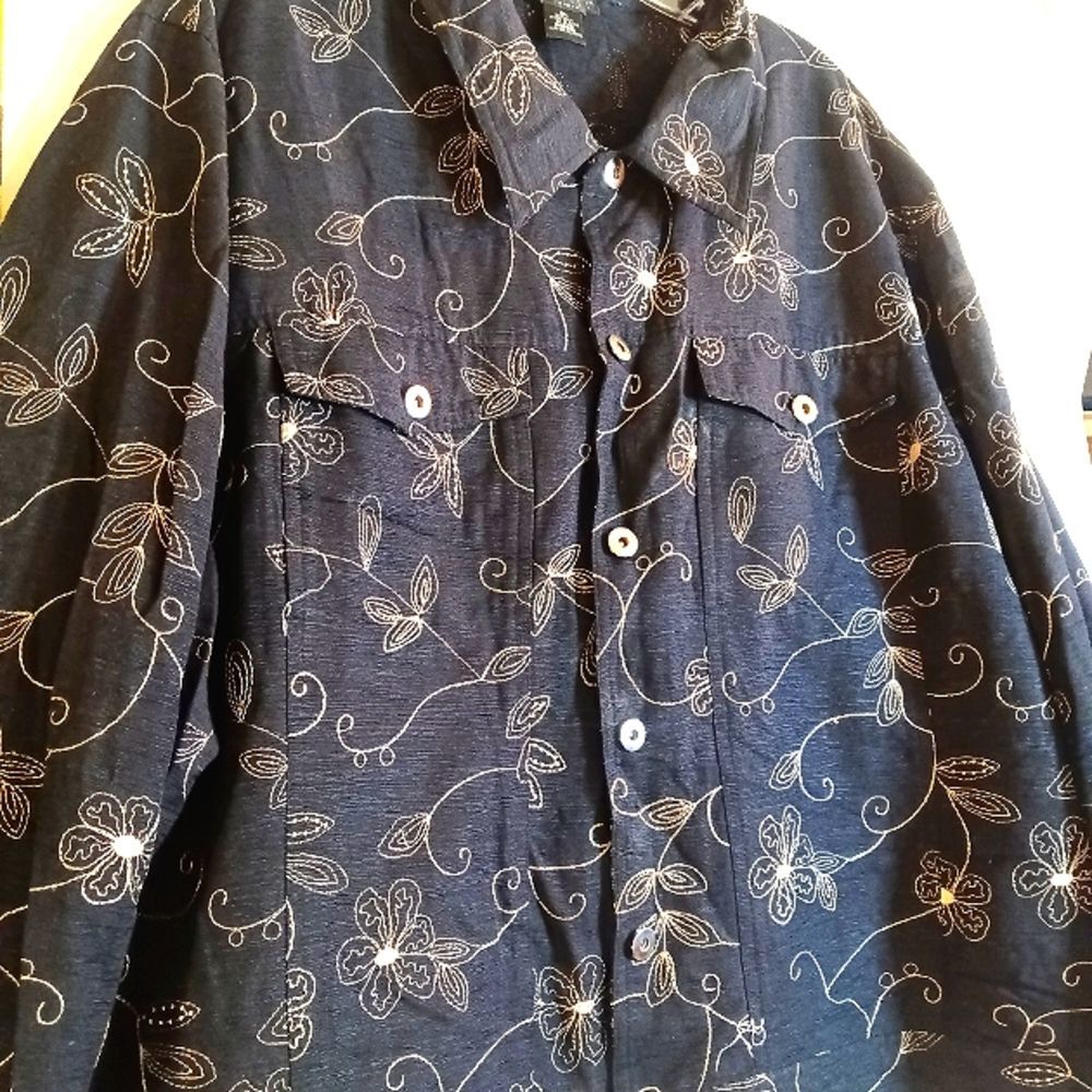 Vintage Black Silk Embroidered Wearable Art Full Button Jacket 3X - Picture 2 of 6